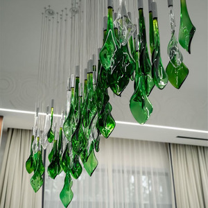 Modern Green Glass Crystal Chandelier Custom <strong>Home</strong> Decorative <strong>Hanging</strong> Light <strong>for</strong> Indoor Hotel <strong>Bar</strong> Long Metal Design Bulb Lighting - Product Image 3