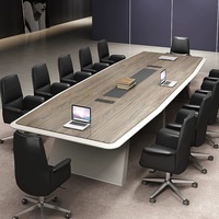 HYZ-283X  Grande table de conférence moderne en bambou et ensemble de chaises pour la réception de bureau, capacité de 10 personnes avec prise intégrée