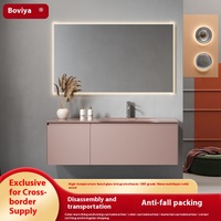 Meuble-lavabo mural moderne BOWEIYA avec miroir intelligent, vasque en verre trempé et armoire intégrée pour appartement