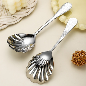 S040 <b>Shell</b> Shaped Serving Spoon 304 Stainless Steel Hammered Polished Durable Household Tableware - Product Image 2