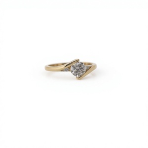 Anillo de compromiso con diamante cultivado en laboratorio de corte redondo, anillo solitario moderno con diseño en espiral, oro de 10K, 14K, 18K, plata 925, 935 - Product Image 3