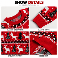 Pull de Noël en tricot 100 % acrylique à motif renne et sapin de Noël, assorti pour toute la famille, faible MOQ, en stock, pas cher
