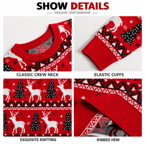 Pull de Noël en tricot 100 % acrylique à motif renne et sapin de Noël, assorti pour toute la famille, faible MOQ, en stock, pas cher - Product Image 4