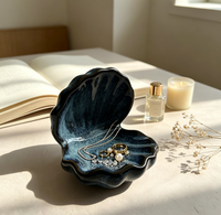 Plateau à bibelots en céramique bleue, boîte à bijoux en forme de coquille, porte-savon décoratif, organisateur pour la décoration