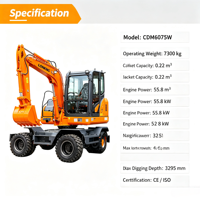 KATOCASE Excavator Roda 6 Ton Yuchai Momen Beban Tinggi Kapasitas Bucket 0.22m Tipe Penggerak Jalan untuk Pemeliharaan Kota