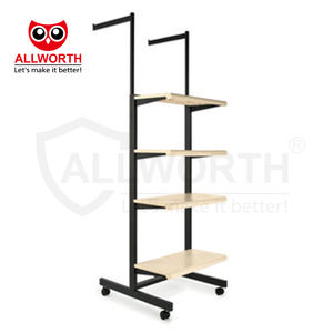 Nouveau design Modes d'utilisation multiples Double tige de suspension Cadre noir avec étagères grises Présentoir à vêtements Porte-vêtements - Product Image 3