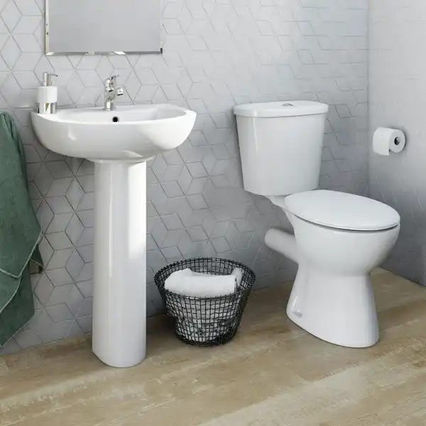 Commode OEM vaso sanitario Salle de bain au design moderne sans rebord, proche couplé, toilette en céramique européenne avec lavabo sur pied complet