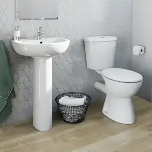 OEM commode vaso sanitario desain Modern kamar mandi tanpa bingkai tutup disertai toilet keramik Eropa dengan alas penuh baskom