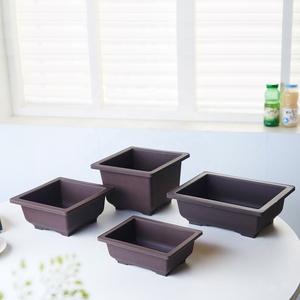 Pot de jardin rectangulaire en plastique pour plantes succulentes et bonsaïs, avec soucoupes en terre cuite - Product Image 3