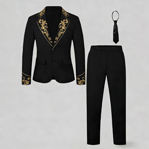 Traje <span class=keywords><strong>de</strong></span> Caballero para Niños, Estilo Barroco, Bordado Dorado, Chaqueta con Solapa <span class=keywords><strong>de</strong></span> Muesca, Pantalones Rectos, Corbata, 3 Piezas, Conjunto para Fiesta - Product Image 2