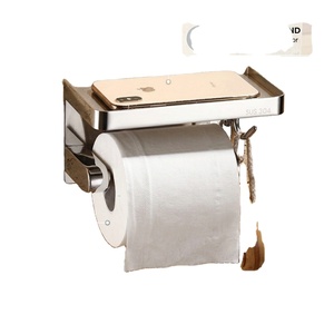 Porte-papier toilette mural moderne en acier inoxydable 304 avec plateau pour téléphone, accessoire de salle de bain - Product Image 1