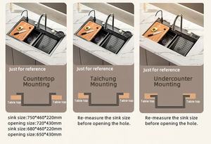 Évier de <span class=keywords><strong>cuisine</strong></span> intelligent à <span class=keywords><strong>cuve</strong></span> unique en acier inoxydable avec affichage de la température, gris foncé, design cascade à touches de piano nano, robinet inclus - Product Image 4