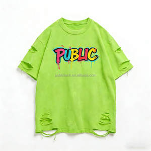 T-shirt personnalisé avec impression par transfert thermique, effet vintage délavé à l'acide, coupe ample, 100% coton 230GSM pour homme - Product Image 2