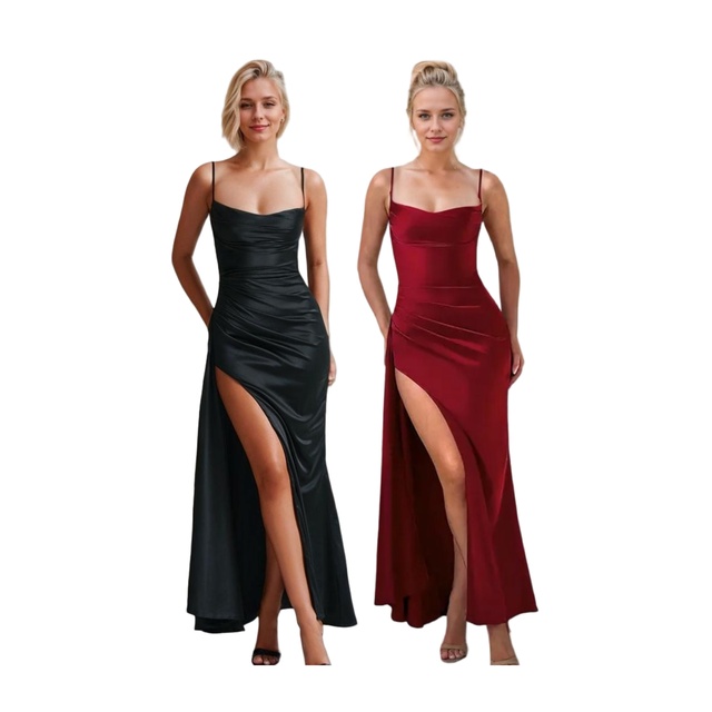 Hot Summer Sale High Slit Formal Evening Dress with Tail Design Satin Collar & Pockets for Women Solid Color Digital Printing
