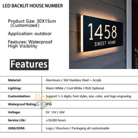 Numéros de maison personnalisés avec lumière Plaque d'adresse extérieure étanche pour la maison Hôtel Villa Appartement