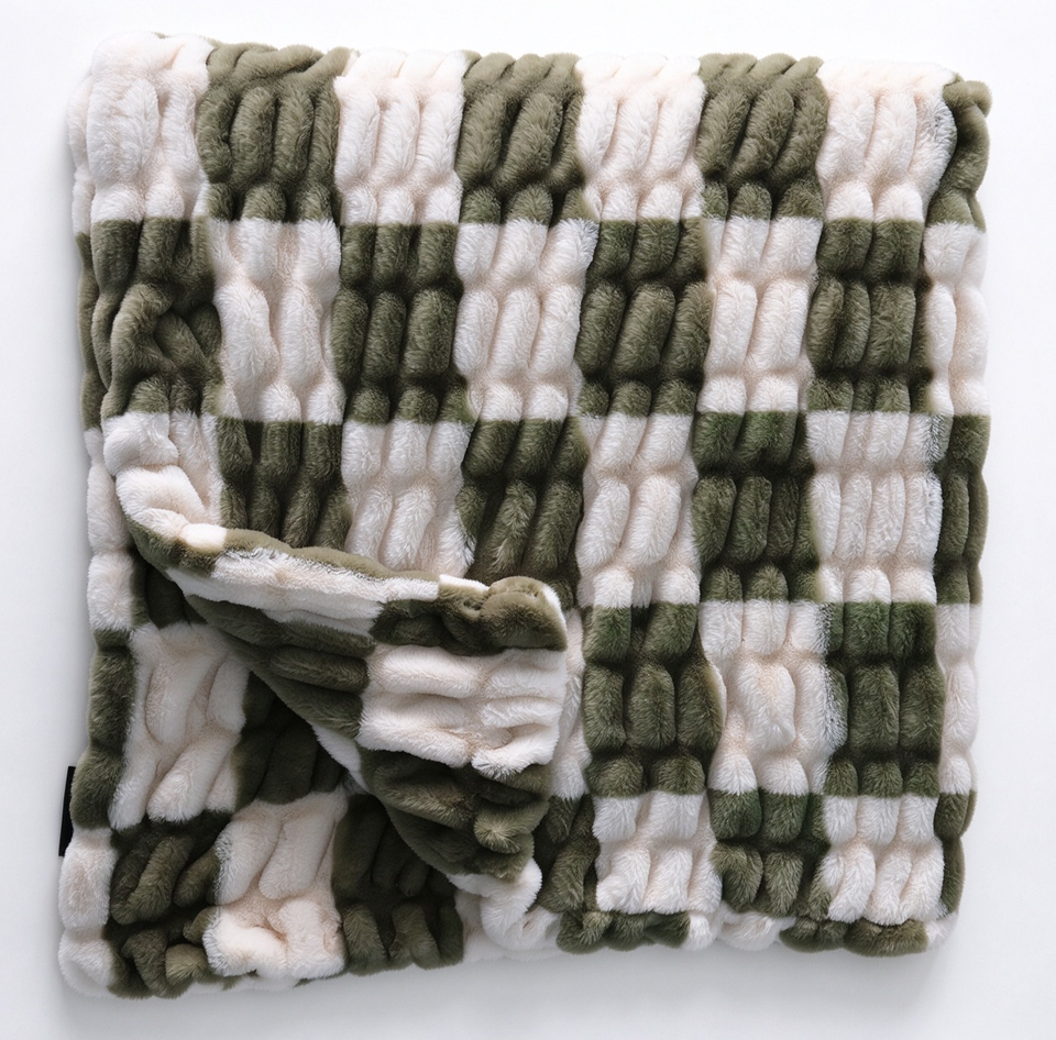 Sage Green Ivory Checkerboard Stretchy Spandex Faux Rabbit Fur Blanket ...