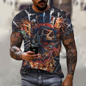 เสื้อยืดลายกีตาร์พังก์วินเทจสำหรับผู้ชาย เสื้อยืดสตรีทแวร์ลายกีตาร์สุดเท่ พิมพ์ลาย 3 มิติ ออกแบบเสื้อยืดเองได้ สำหรับฤดูร้อน - Product Image 2