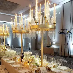 Candeliere in metallo dorato con teste a 9 braccia per centrotavola di nozze decorazione della fase puntelli dell'hotel portacandele decorazione di nozze per feste