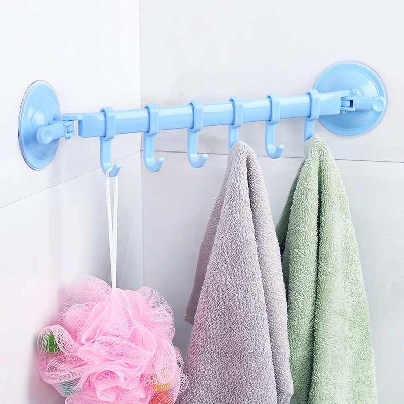 CY hot sell 6 Hooks Towel Rack Suction Cup Bathroom Kitchen Wall Door Holder Sucker Hanger