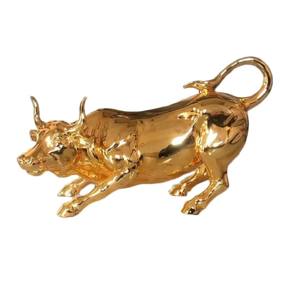 조각 판매 황소 청동 벽 거리 새로운 황금 풍수 비즈니스 선물 동물 1 Pcs 강한 나무 상자 미국 SH-SHENGHUA