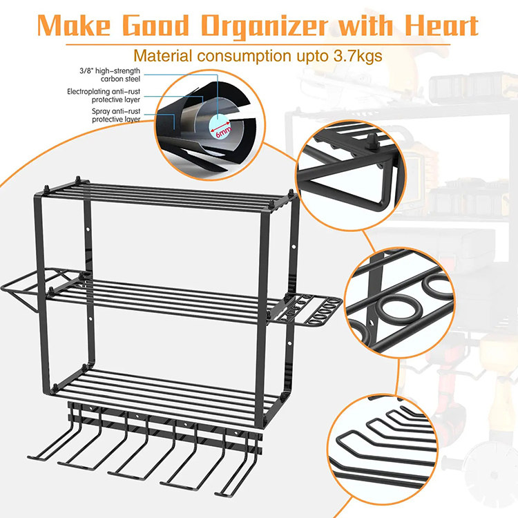 JHMech Drill Bit Holder OEM High Loading Capacity Wall Mounted Black Powder Coated 4 Layers