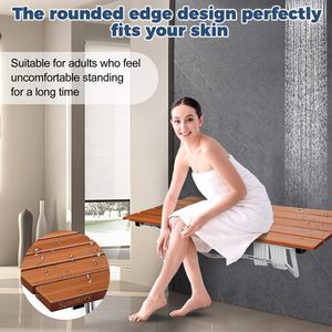 Siège de douche pliable mural 36 pouces en bois de teck, équipement de sécurité pour salle de bain - Product Image 2