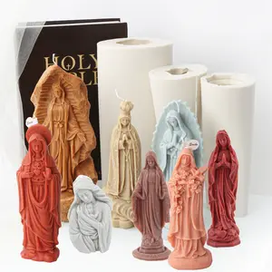 Religion Fatima Mary Candle Mold Silicone Our Lady Of Guadalupe Statue Mould DIY Virgin Mary Candle Tools Home Decoration