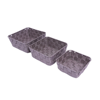 Panier de rangement en polypropylène tissé pour bureau, trois pièces, couleur café