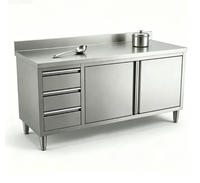 Table de travail en acier inoxydable 201/304 avec tiroirs et porte coulissante pour restaurant rapide, hôtel, boulangerie, cantine, cuisine