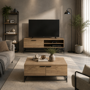 Meuble TV moderne avec étagères de rangement ouvertes et pieds en métal doré - Product Image 3