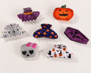 Pinza para el pelo con diseño de calabaza, esqueleto y araña, accesorio para el cabello con temática de Halloween. - Product Image 1