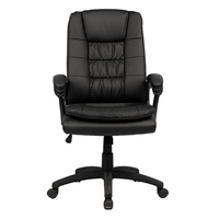 Chaise de bureau exécutive traditionnelle de haute qualité, dossier haut, noire, avec accoudoirs fixes et coussin en PU