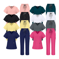 Ensemble de Blouses Médicales Personnalisées à Col en V en Polyester et Spandex pour Femmes, Vente en Gros, Marque Privée, Uniformes de Mode pour Infirmières, Hôpital