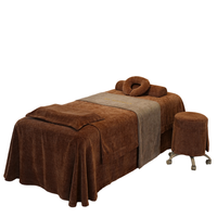Ensemble de 4 draps de table de massage en velours cristal épais, couleur unie, avec jupe de table de massage