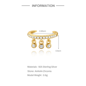 Single S925 Sterling <b>Silver</b> C Shape Tassel Drop Zircon <b>Ear</b> <b>Cuff</b> Earrings - Product Image 6
