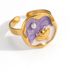 Bagues tendance thème océan, coquillages, étoiles de mer, incrustations de perles, plaqué or, ajustables, bijoux pour femmes, accessoire de fête - Product Image 5