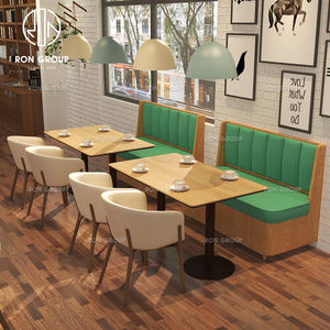 Ensemble de table et de chaises de restaurant commercial en bois avec revêtement en cuir, table de restauration rapide, sièges de banquette, meubles de banquette - Product Image 2