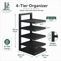 Organisateur de rangement multifonction en acier au carbone, étagère réglable à 4 niveaux pour cuisine, bar à café, salle de bain, bureau et commerce de détail