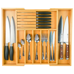 Organizador De Cocina Wholesale Bamboo Expandable Silverware Drawer Organizer <b>Cutlery</b> <b>Storage</b> Tray Utensil Organizer for Kitchen - Product Image 1