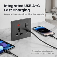 Abuk Prise Électrique Universelle Standard EU/Royaume-Uni 240V 2 3 Gang 2 Voies Interrupteur Mural LED et Prise avec Port USB Type-C et 2 Ports USB pour Maison