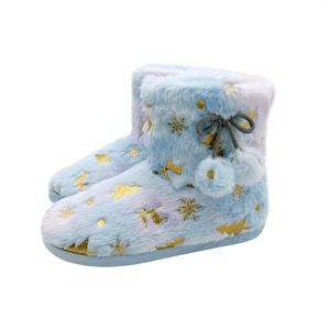 Stivaletti invernali con fodera in pile da donna in pelliccia termica termica con fiocchi di neve in lamina d'oro Pull su stivaletti antiscivolo leggeri - Product Image 5