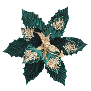 Fiori Artificiali in Velluto Verde Poinsettia Glitterati Buon <span class=keywords><strong>Natale</strong></span> 2025, Flores De Natal Decoracion, Decorazioni per Albero di <span class=keywords><strong>Natale</strong></span> - Product Image 1