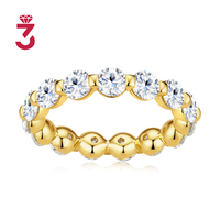 Anillo de Eternidad Chapado en Oro de 18K, Anillo de Moda para Mujer con Moissanita de Corte Redondo Completo, Ideal para Aniversario de Bodas