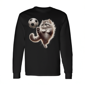 Camiseta de manga larga con estampado de gato jugando al fútbol, meme deportivo - Product Image 2