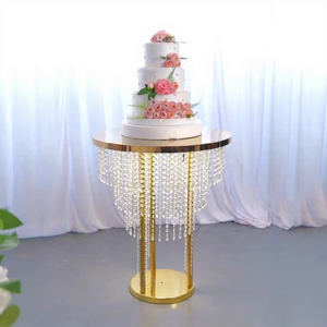 Support de présentation de gâteau de <span class=keywords><strong>mariage</strong></span> rond avec miroir, perles en cristal or et argent, et éclairage <span class=keywords><strong>LED</strong></span> pour événements, fêtes et banquets - Product Image 1