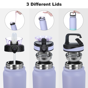 Bouteille d'eau sport en acier inoxydable 1000 ml au design classique, double paroi isolée sous vide, nouveau style, revêtement poudré - Product Image 6