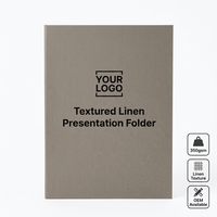 Carpeta de Negocios con Textura de Lino Gris Taupe, Portadocumentos Plegable con Logotipo Personalizado, Papelería Premium