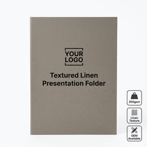 Porte-documents professionnel gris taupe texturé <span class=keywords><strong>en</strong></span> lin avec logo personnalisé, porte-documents à deux volets, papeterie haut de gamme - Product Image 1