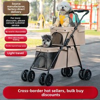 Poussette pour animaux de compagnie pliable à 4 roues, légère, en métal double couche, capacité de 24 kg, pour petits chiens et chats - Utilisation en extérieur toute saison