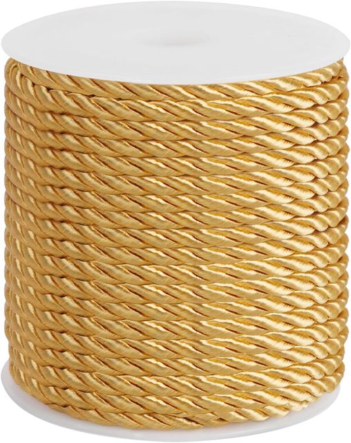 5mm Gold Twisted Silk Cord 22 Yards 3-Ply Decorative Rope for Graduation Wrapping Sewing DIY Crafts Upholstery Braided String